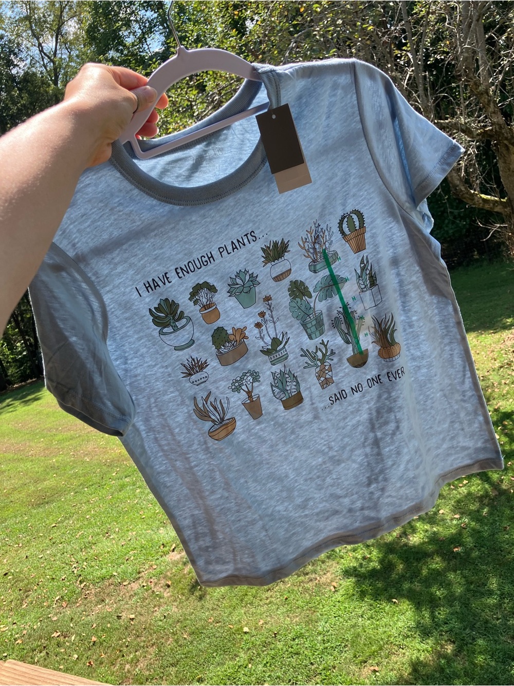 Zoe + Liv Dusty Blue Short Sleeve Tee with Potted Plant Graphic